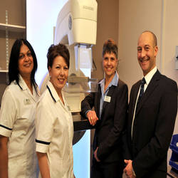 BMI The Clementine Churchill Hospital in Harrow has migrated to digital mammography for the first time, following the installation of a MAMMOMAT Inspiration™ from Siemens Healthcare. The system replaces a previously installed analogue system, enabling clinicians to rapidly view detailed high quality images at a low dose and assist with operator confidence. (Left to right: Pragna Shah, Superintendent Mammographer; Hendrien Erasmus, Senior Radiographer; Magda Coetzee, Director of Diagnostics and Physiotherapy Services at BMI The Clementine Churchill Hospital; Andreas Hadjiphanis, Regional Sales Manager at Siemens Healthcare.)